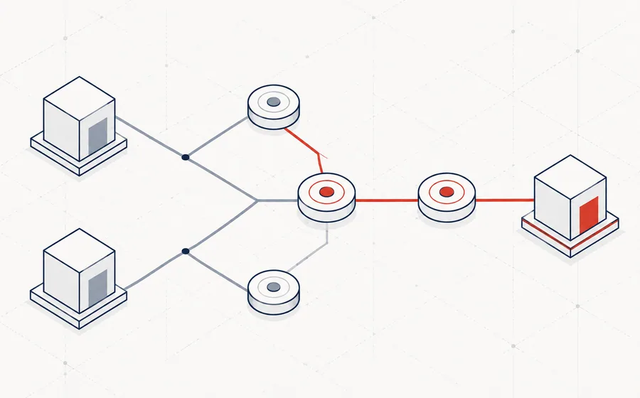 Isometric illustration of an audit trail linking a record back to its source