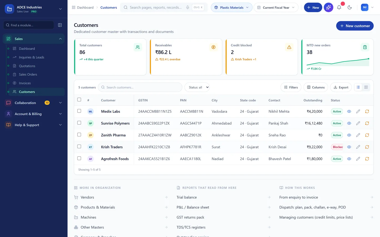 Customer master with credit status